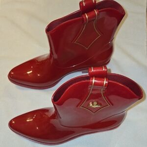 Rare Vivienne Westwood x Melissa "Protection" Orb Rain Boots - Red - Size 8